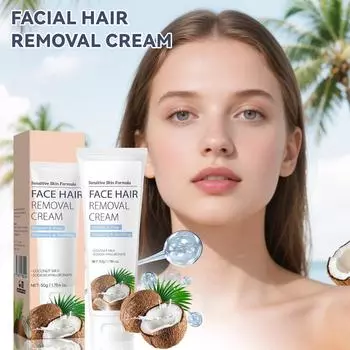 Крем для удаления волос на лице для женщин с отшелушивающим эффектом мягкий и не вызывает раздражения, эффективно отшелушивает, 50 г One Size белый
