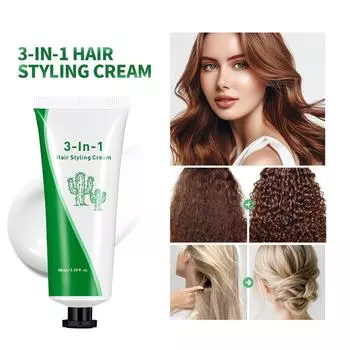 Крем для укладки 3 в 1 для непослушных волос - Крем для укладки для гладких волос, зачесанных назад - Добавьте разглаживающий крем против вьющихся волос для придания формы всем типам волос One Size