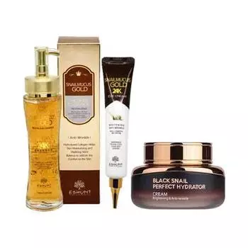Крем Eshumi Black Snail + Крем для глаз Gold + Золотая эссенция, набор из 3 предметов для ухода за кожей - против морщин и увлажнение