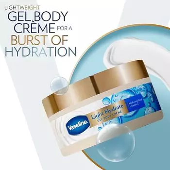 Крем-гель для тела Vaseline Light Hydrate, 180 г. Гиалуроновая кислота и витамин С для увлажненной и сияющей кожи 180 g