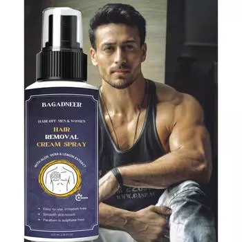 Крем-спрей для удаления волос для мужчин | Безболезненный спрей для удаления волос на теле для груди, спины, ног и подмышек (100 мл (Пакет из 1), Алоэ Вера) 100ml