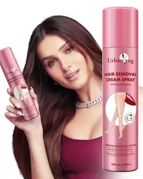 Крем-спрей для удаления волос Urban yog для женщин | Безболезненный спрей для удаления волос на теле для ног, рук, подмышек и спины (200 мл) 200 ml (Pack of 1) кремовый