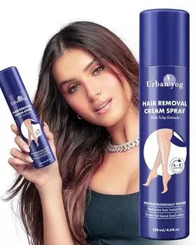 Крем-спрей для удаления волос Urban yog для женщин | Безболезненный спрей для удаления волос на теле для ног, рук, подмышек и спины (130 мл, Тюльпан (синий)) 130ml кремовый