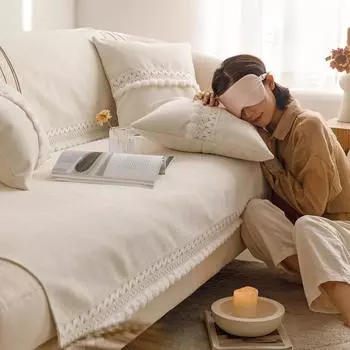 Кремовая диванная подушка из синели, универсальная для всех сезонов, простая нескользящая подушка, новый чехол для дивана с тканевым полотенцем 70*70cm