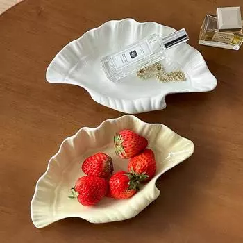 Кремовая керамическая ракушка, поднос для хранения ювелирных изделий, кухонная посуда, украшения, организация хранения в доме, блюдо для фруктового салата