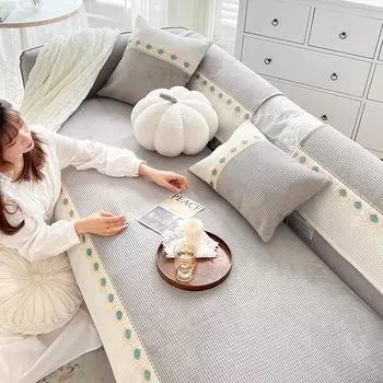 Кремовая подушка для дивана для гостиной, синельный кукурузный бархатный чехол для дивана, нескользящий чехол для подушки сиденья 70*50cm