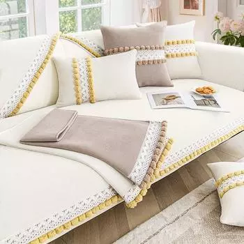 Кремовая подушка для дивана, универсальная нескользящая универсальная французская подушка для дивана «все включено», чехол на спинку, полотенце 70*70