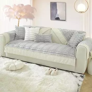 Кремовая подушка для дивана, утолщенный теплый плюшевый чехол для дивана, комбинированная подушка, зимний плюшевый чехол для дивана с кроликом, подушка 70*70