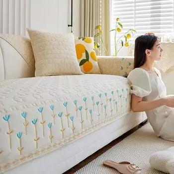 Кремовая тканевая диванная подушка Four Seasons, универсальная нескользящая подушка для сидения, новый тканевый моющийся кожаный чехол для дивана 70*70cm