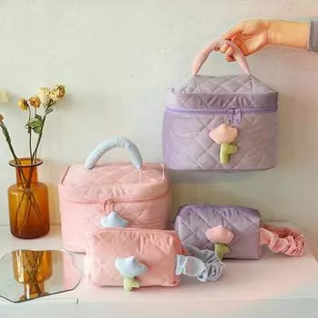 Кремовая вельветовая косметичка с трехмерными цветами тюльпана, высококачественная косметичка Sense, портативная дорожная сумка для туалетных принадлежностей большой вместительности Small size синий