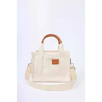 Кремовая женская большая сумка через плечо из парусины