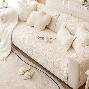 Кремово-белая хлопковая ткань для подушек дивана Чистый хлопок для домашней подушки Круглый год Нейтральная Нескользящая Натуральная кожа Покрывало для дивана Чехол Ginkgo rice White 70*210cm