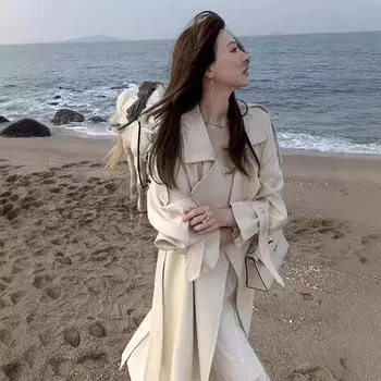 Кремово-белая ветровка для маленького мужчины, женская, новая весна и осень, корейский стиль, белое лунное пальто средней длины в британском стиле XS