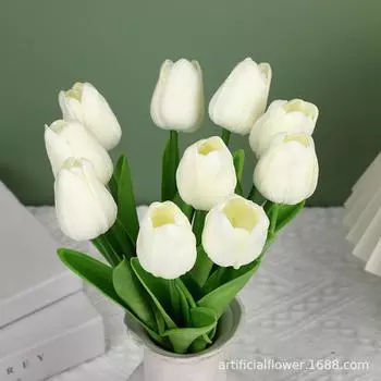 Кремово-белый PU мини-тюльпан из шелка для свадьбы и украшения дома