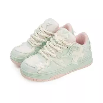 Кремово-зеленые летние новые кроссовки Bread, женские кроссовки с толстой подошвой, износостойкие, женские повседневные туфли Broken Edge Personality Flat 36