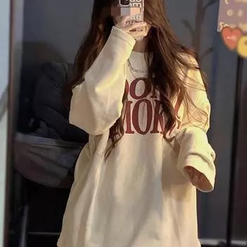 Кремово-желтая футболка с длинными рукавами для женщин, новая внутренняя многослойная рубашка на весну и осень, универсальный свободный топ в корейском стиле M