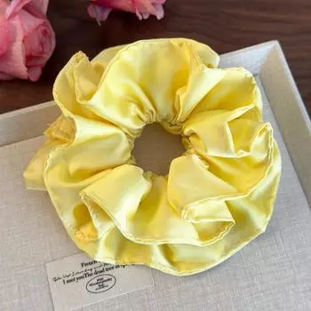 Кремово-желтая клетчатая резинка-скранчи для волос в корейском стиле, объемный аксессуар для пучка с оборками, азиатская модная повязка на голову для женщин и девушек A