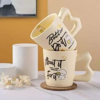 Кремово-желтая кружка керамическая чашка, 370 мл мультяшный зверек чашка для воды и молока домашний офис завтрак кофейные чашки подарочная посуда для напитков 370ml