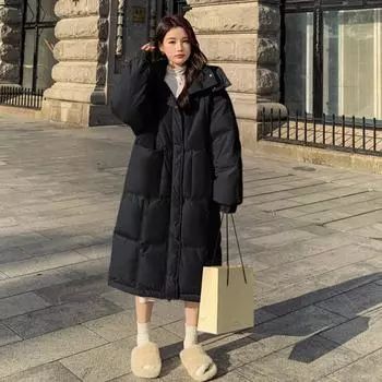 Кремово-желтая куртка с капюшоном и хлопковой подкладкой, женская зимняя одежда средней и длинной длины с хлопковой подкладкой, утолщенная куртка с подкладкой до колен M жёлтый