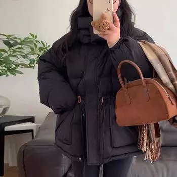 Кремового цвета с капюшоном Bread Женское зимнее пальто Белый утиный пуховик Женская короткая модель One Size чёрный