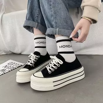 Кремовые парусиновые туфли на платформе, женские, тонкие, весна и осень, новая корейская версия, большие повседневные универсальные туфли-бублики, маленькие белые туфли ins tide 35