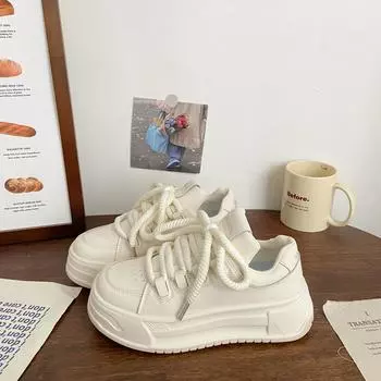 Кремовые туфли на платформе белого цвета, женские туфли-муффины, осенние новые туфли из хлеба, студенческие туфли из кожи 35