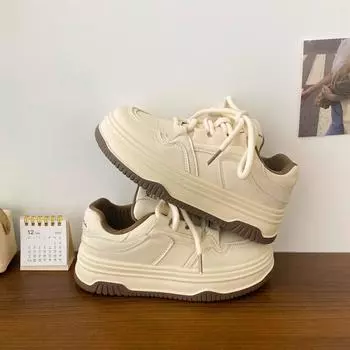 Кремовые туфли на платформе, женские универсальные шикарные туфли с круглым носком, 2025, новые популярные японские белые туфли для студентов 35 чёрный