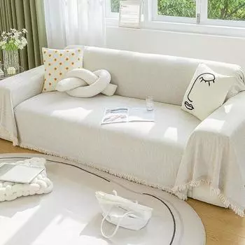 Кремовый чехол для дивана из синели, полотенце, четыре сезона, универсальный простой чехол для дивана, ткань, не царапающая подушку, пылезащитный чехол 180*130CM