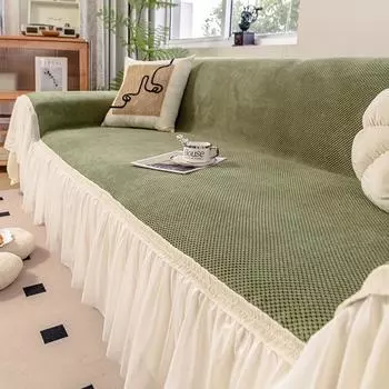Кремовый Чехол-Плед на Диван Универсальный Накидка на Диван Защита для Подушек Мягкая Прочная Ткань Идеально Подходит для Всех Сезонов (A)Pillow cover зелёный