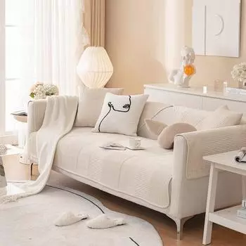 Кремовый цвет Чехол для дивана Диван Полностью обернутый чехол Плюшевый чехол из ткани Четыре сезона Общий чехол Полотенце Диванная подушка Утолщенное ощущение ветра 70*70cm