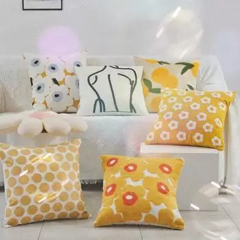 Кремовый цветок оранжевое сердце девушки ярко-желтый маленький свежий вышитая подушка вышитая подушка для дивана для гостиной 45*45cm