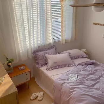 Кремовый девичий контрастный стираный хлопковый комплект из четырех предметов из чистого хлопка с кружевом принцессы в корейском стиле, хлопковые пододеяльники 1.2m bed sheet 3pcs