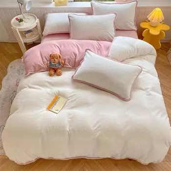 Кремовый двойной однотонный большой молочный бархат с подшивкой, четырехсекционная простыня, пододеяльник, комплект из трех предметов, постельное белье, пододеяльник 1.2m bed sheet 3pcs