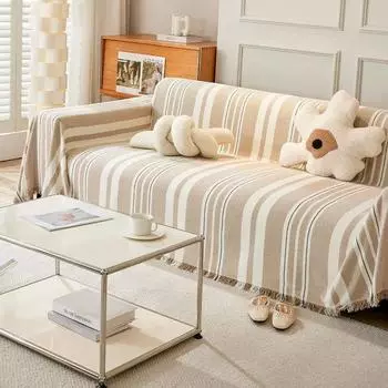 Кремовый стиль, чехол для дивана, тканевое полотенце с синельными полосками, универсальный чехол, нескользящий авиационное одеяло, декоративный коврик, мягкий универсальный коврик 180x90