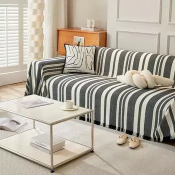 Кремовый стиль, чехол для дивана, тканевое полотенце с синельными полосками, универсальный чехол, нескользящий авиационное одеяло, декоративный коврик, мягкий универсальный коврик 180x90cm1pcs