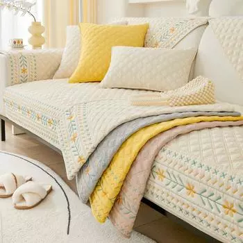 Кремовый стиль, мытая хлопковая подушка для дивана, универсальная новинка 2024 года, чехол на спинку дивана, нескользящий пылезащитный чехол для дивана 70*70