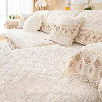 Кремовый стиль, тисненая бархатная подушка для дивана, зимняя утолщенная кашемировая подушка для дивана с кроликом, теплая плюшевая подушка, чехол на подлокотник, полотенце 70*70