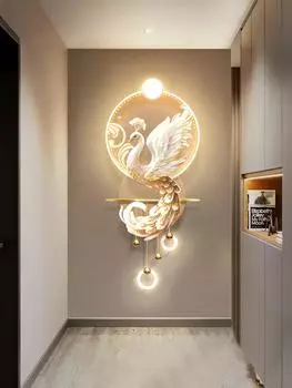 Кремовый стиль украшение стены дома подвеска украшение гостиной статуя павлина светодиодный светильник подвесная картина 50x110cm