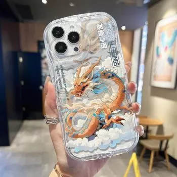 Кремовый волнистый изогнутый силиконовый глянцевый мягкий чехол с китайским драконом и принтом задней панели мобильного телефона для iPhone Samsung Xiaomi iPhone XR чистый