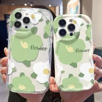 Кремовый волнистый изогнутый силиконовый глянцевый мягкий чехол Ins стильный цветочный принт в виде ракушки задняя крышка мобильного телефона для iPhone Samsung Xiaomi iPhone 6 белый