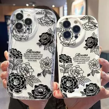 Кремовый волнистый изогнутый силиконовый глянцевый мягкий чехол с цветочным принтом и цветами, задняя крышка для мобильного телефона для iPhone, Samsung, Xiaomi iPhone 6 белый