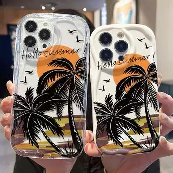 Кремовый волнистый изогнутый силиконовый глянцевый мягкий чехол с принтом заката и кокосовой пальмы, задняя крышка мобильного телефона для iPhone, Samsung, Xiaomi iPhone 6 белый