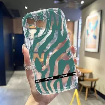 Кремовый волнистый изогнутый силиконовый глянцевый мягкий чехол Модный зеленый чехол в полоску зебры с принтом в виде ракушки задняя крышка мобильного телефона для iPhone Samsung Xiaomi iPhone 6 белый