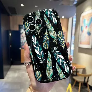 Кремовый волнистый изогнутый силиконовый глянцевый мягкий чехол с цветным принтом перьев, задняя крышка мобильного телефона для iPhone, Samsung, Xiaomi iPhone 6 белый