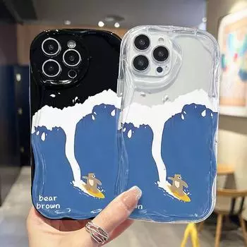 Кремовый волнистый изогнутый силиконовый глянцевый мягкий чехол с милым медведем для серфинга и принтом в виде ракушки, задняя крышка мобильного телефона для iPhone, Samsung, Xiaomi iPhone 6 белый