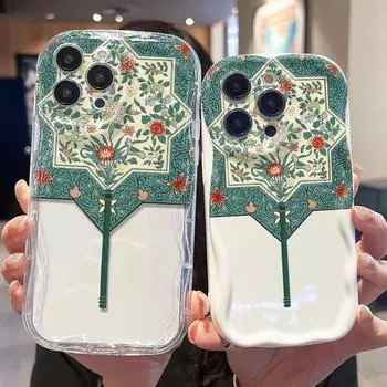 Кремовый волнистый изогнутый силиконовый глянцевый мягкий чехол, традиционный китайский чехол с принтом в виде веера, задняя крышка мобильного телефона для iPhone, Samsung, Xiaomi iPhone 6 белый