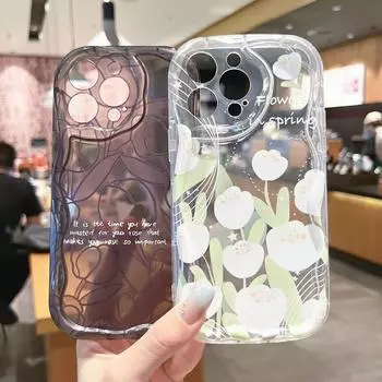 Кремовый волнистый силиконовый прозрачный мягкий чехол, глянцевый милый цветочный корпус, прозрачная задняя крышка для мобильного телефона для iPhone, Samsung, Xiaomi iPhone 6 белый