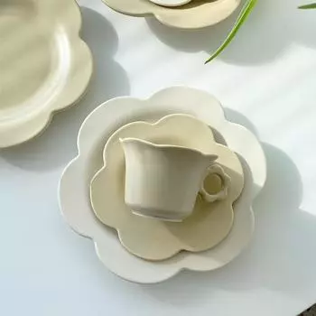 Кремовый желтый цветок керамическая тарелка чашка кофе завтрак десерт послеобеденный столовый прибор чашка чая 50ml