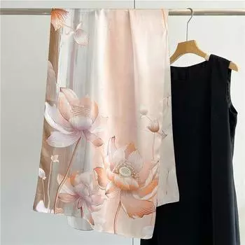 Креп-сатин, простой длинный шелковый шарф с цветочным принтом, женский шелковый шарф 170cm
