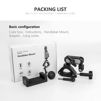 Крепление для камеры Зажимное крепление Адаптер для руля велосипеда Крепление с двойной вращающейся на 360 градусов шаровой головкой с with phone clip чёрный